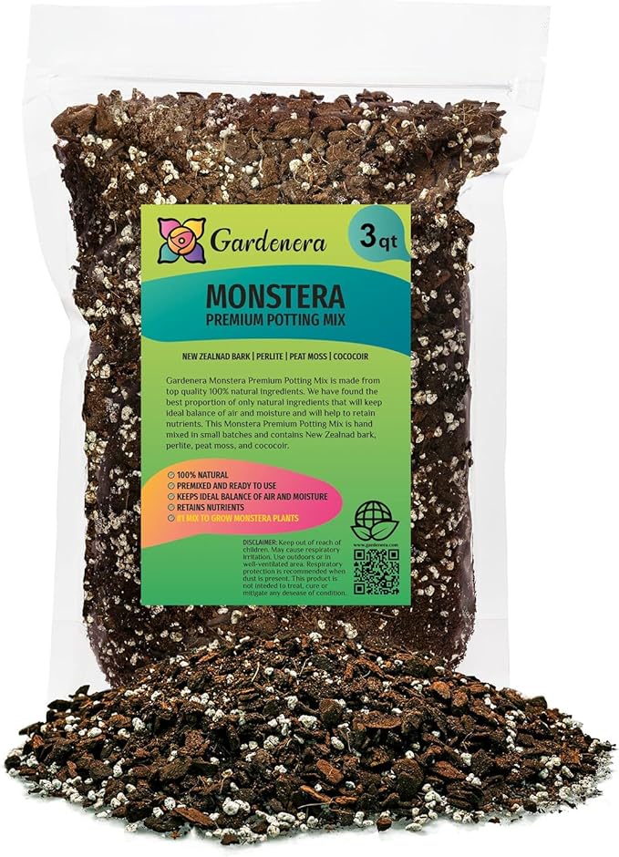 Premium Monstera Potting Soil - Quick Drain Potting Soil for Growing and Repotting Monstera Deliciosa/Swiss Cheese Plant - 3 Quart Bag
