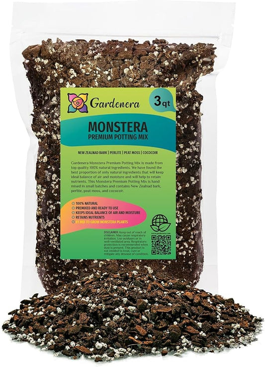 Premium Monstera Potting Soil - Quick Drain Potting Soil for Growing and Repotting Monstera Deliciosa/Swiss Cheese Plant - 3 Quart Bag