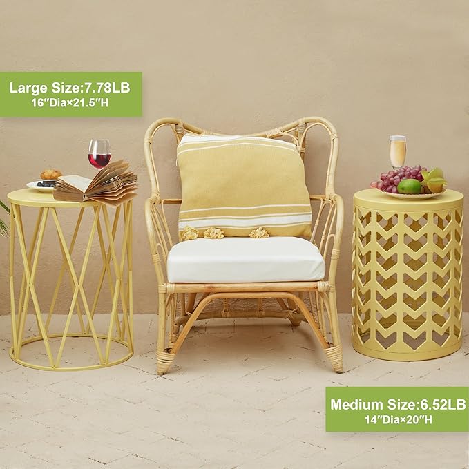 Y&M Nesting Side Table, Set of 3 Stacking Coffee Table for Living Room, Indoor End Tables, Outdoor Decorative Garden Stool with Heavy Duty Metal Frame Modern Industrial Decor - Yellow