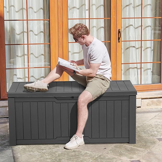 YITAHOME 120 Gallon Large Deck Box, Resin Outdoor Storage Box for Outdoor Pillows, Garden Tools and Pool Supplies, Waterproof, Lockable, Dark Gray