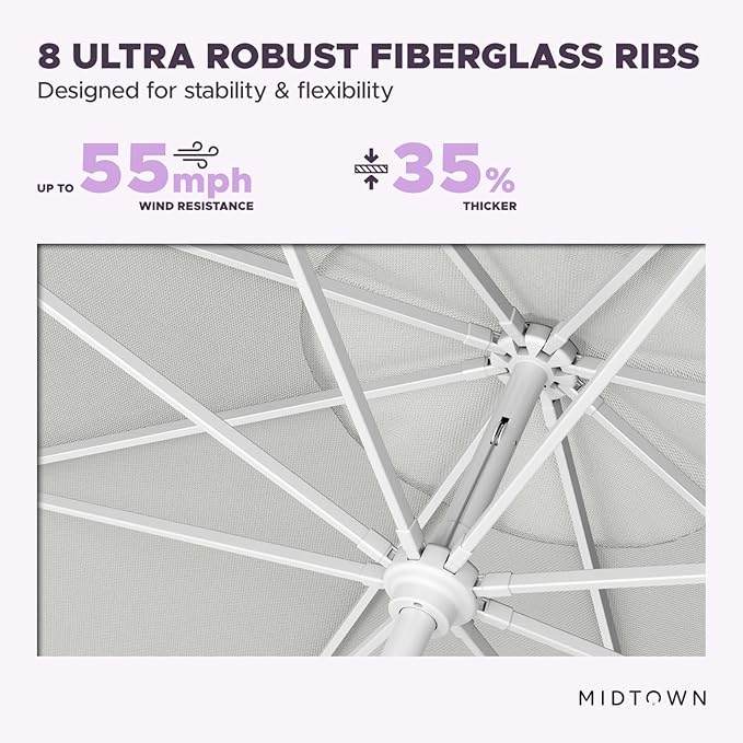 Midtown Umbrellas The Swilt 10 Feet Patio Umbrella in Terylast Off Cream (Off White) Polyester Fabric - Fiberglass Ribs, Auto-Tilt Aluminum Frame For Backyard, Deck, Garden, Pool - White Pole