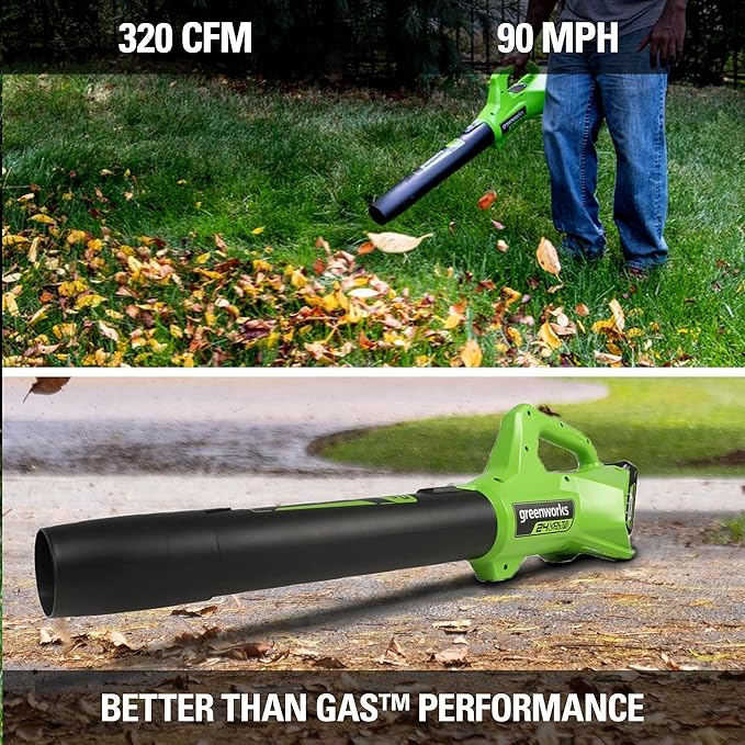 Greenworks 48V (2x24V) Cordless Yard Tool Combo - 21" Self - Propelled Lawn Mower, 12" Trimmer, Blower + 24V Cordless Battery Car Jack