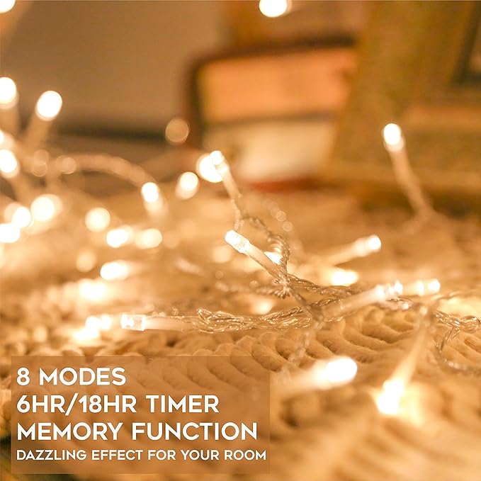 suddus 200 Led Connectable Christmas Lights Outdoor Waterproof, 66ft Fairy Lights Plug in with Remote, Warm White Christmas Tree Light Indoor for Xmas Holiday, Party, Porch, Patio, Garden Decor