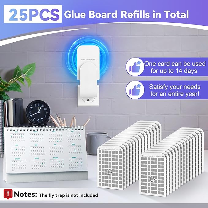 Qualirey 25 Pack Flying Insect Trap Refill Compatible with DFAGIE GS6 Fly Trap Indoor, Sticky Glue Cards, Plug-in Bug Catcher Refills, Glue Boards Refill for Bug Mosquito Gnat Moths Fruit Fly Trap