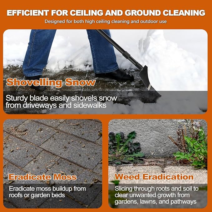 Garden Shovel, Ice Scraper for Cleaning, Snow Flat Shovel with Adjustable Long Handle and Heavy Duty Sharp Blade, Cleaning Weed Remove Tool for Lawn Edging Back Yard Sidewalk Grass