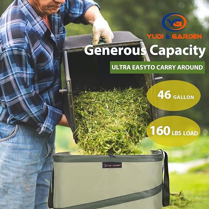 YUDI & GARDEN 46 Gallon Square Collapsible Yard Waste Containers｜Collapsible Trash Can｜Camping Trash Can, for Collecting Weeds or Party and Yard Waste, Green