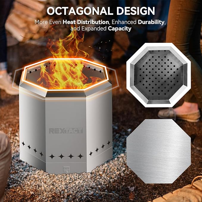 16 inch Smokeless Firepit, Portable Smokeless Stove Fire Pit with Removable Ash Pan for Outside,Stainless Steel Fire Pit with Carry Bag for Camping Backyard Patio Garden Picnic