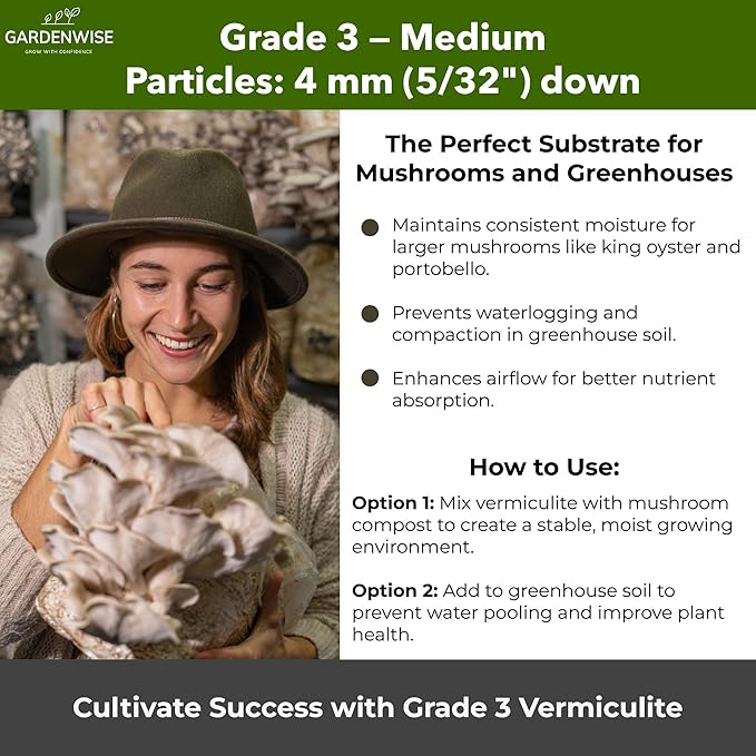 Organic Coarse Vermiculite for Indoor Gardening Plants and Mushrooms – Enhances Soil Aeration, Seed Germination, Rooting Cuttings – Small Packages and Bulk (Vermiculite Grade 3 – Medium, 1 qt)