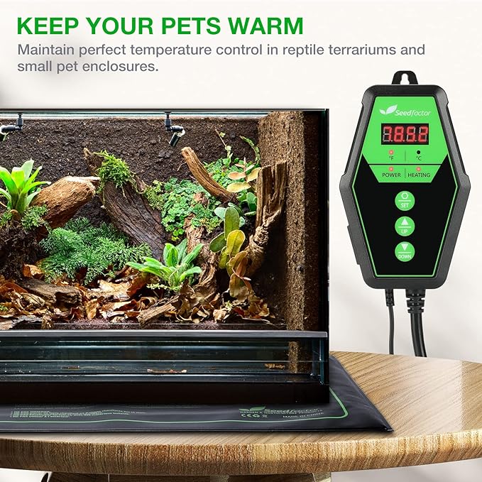 Seedfactor Digital Heat Mat Thermostat Controller for Seed Germination, Reptiles and Brewing Breeding Incubation Greenhouse, 40-108°F, 8.3A 1000W FCC-Certified, UL-Listed