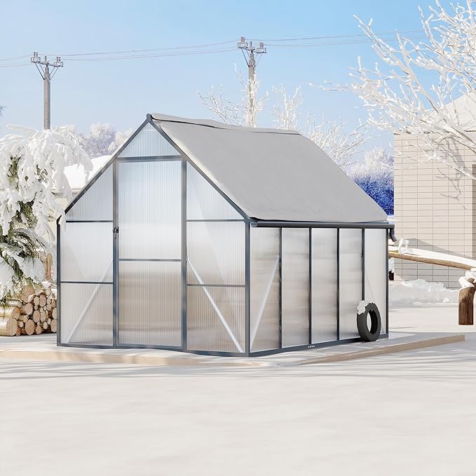 8'x10' Aluminum-Framed Polycarbonate Greenhouse, Heavy Duty Polycarbonate Greenhouse with Quick Setup Structure and Roof Vent, Large Enhanced Aluminum Green House Kit for Outdoors