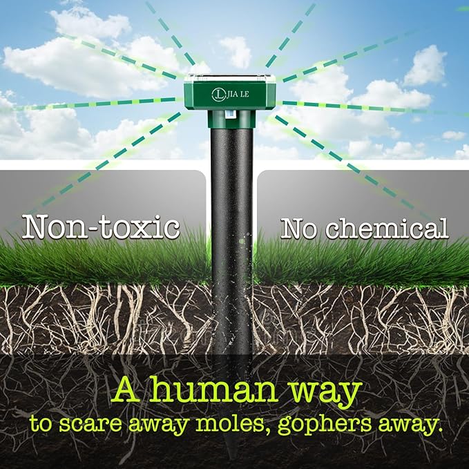 Mole Repellent Solar Powered 10 pk Gopher Solar Snake Repellent Ultrasonic Vole Gopher Sonic Waterproof Spikes Stakes for Garden Yard