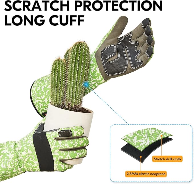 Vgo... 1 Pair Gardening Gloves Ladies,Safety Work Gloves,Long Sleeves Gauntlet,Puncture Proof,Touchscreen(Size S,Green,AL6608-FM)