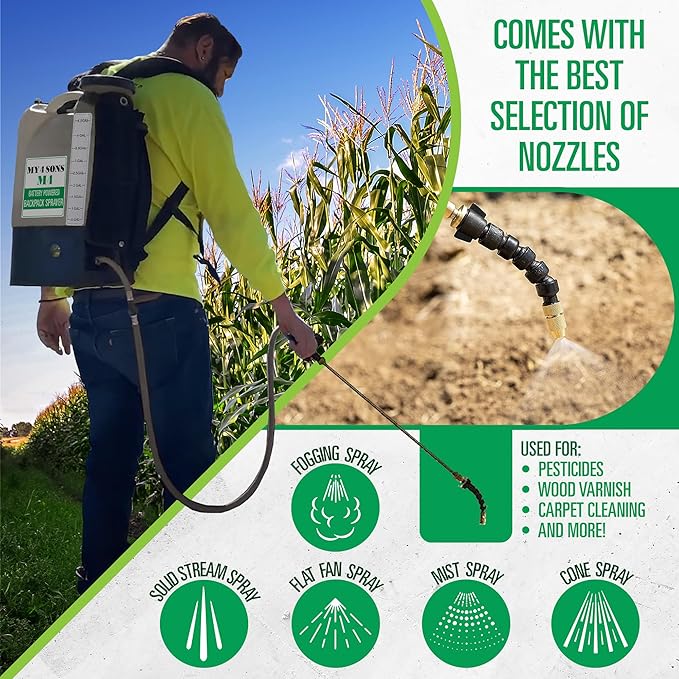 Backpack Sprayer - MY4SONS M4 4-Gallon Battery Powered - Cordless Electric Pump, Adjustable Wand, Waterproof Tank, Powerful 80 PSI Pump, Ideal for Garden, Lawn, Field, Fertilizers & Concrete Sealing