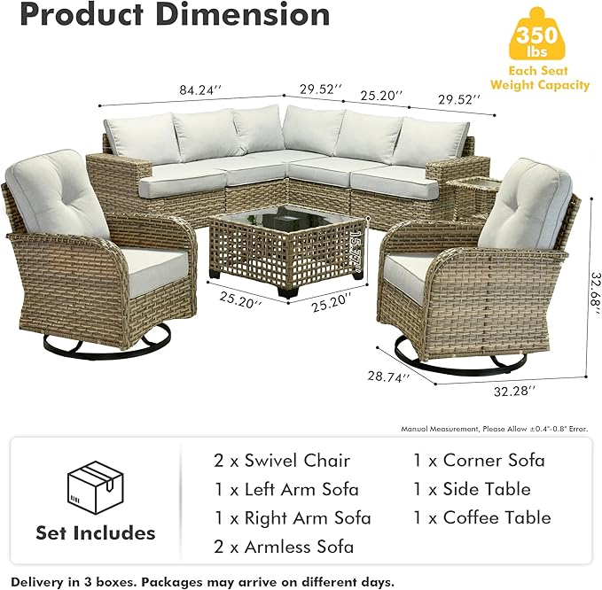 HOOOWOOO Outdoor Sectional Patio Furniture Set,9 Pieces Wicker Conversation Sets L Shaped Couch,Extra Deep Out Door Sofa Outside Furniture with Rocking Chairs,Light Gray