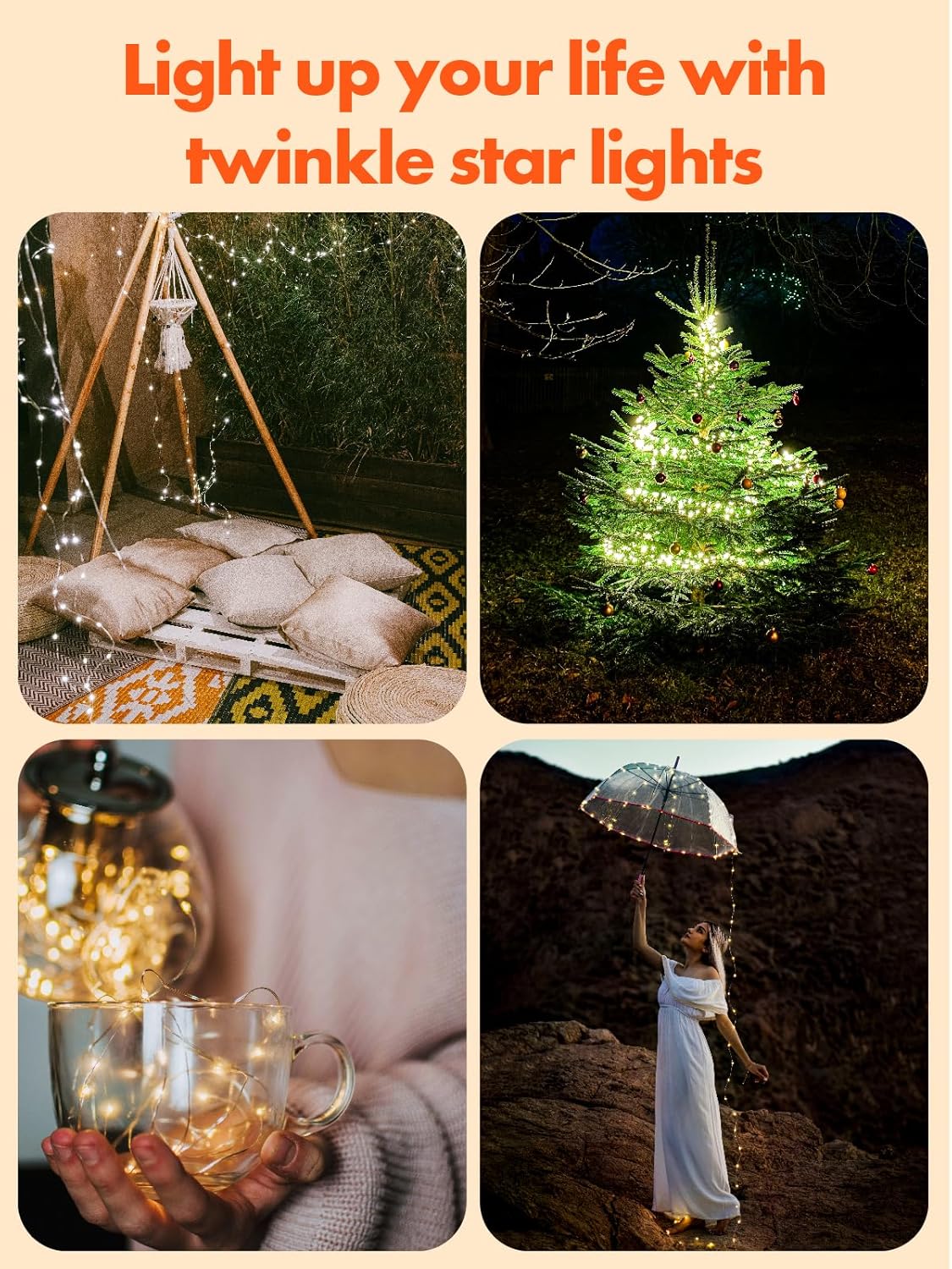 Twinkle Star 4 Pack Solar String Lights Outdoor, Total 460 FT 480 LED Solar Fairy Lights Outside Waterproof 8 Modes, Christmas Tree Light for Patio Garden Party Backyard Wedding Decor Warm White
