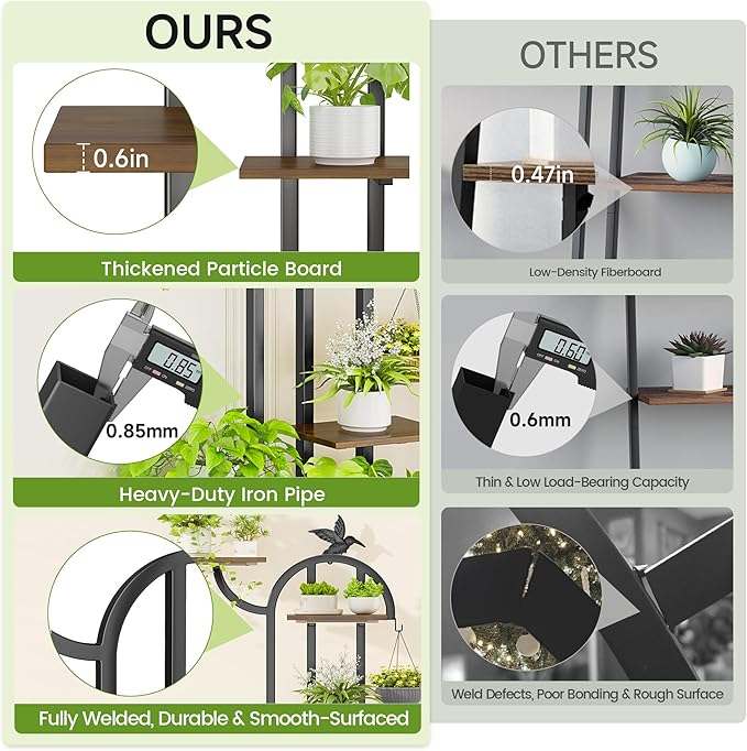 Plant Stand Indoor with Grow Lights, 63" Metal Plant Stand for Indoor Plants, 8 Tiered Tall Plant Shelf with Magnetic Cable Organizers and Decorative Bird, Plant Holder for Patio, Living Room, Home Decor