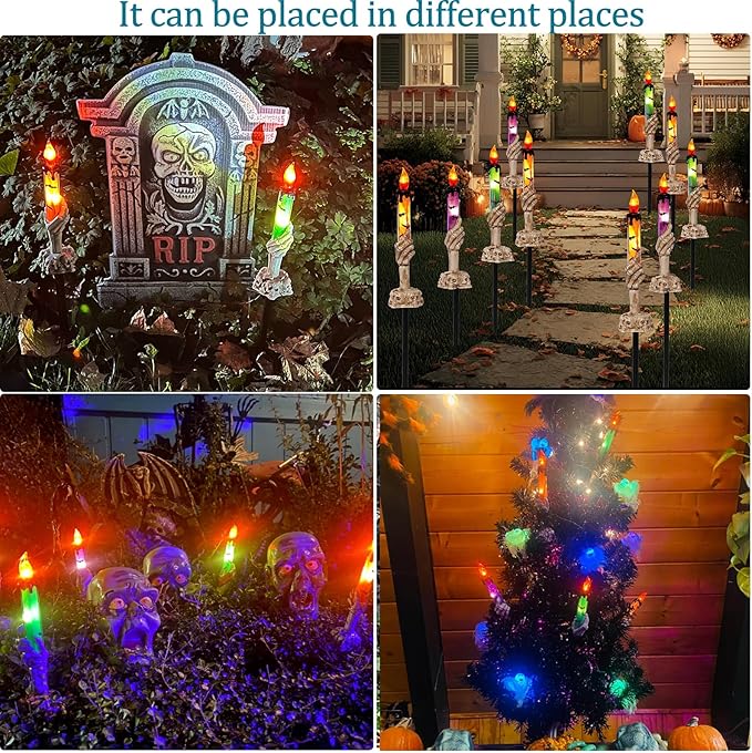 Halloween Decorations, 6 Pack Candle Skull Hand Candle Holder, Collapsible Halloween Decor Waterproof Indoor and Outdoor Party Home Garden Porch Ghost Decoration