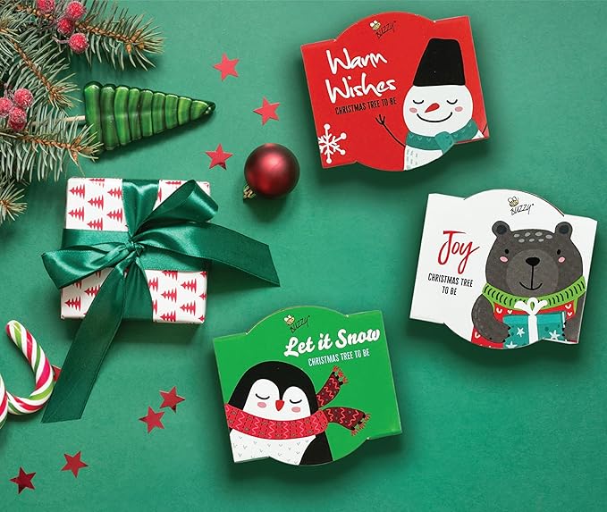 Buzzy Seeds Holiday Festive Friends Terracotta Mini Grow Pots | Assorted Spruce 12-Pack Bear, Penquin, Snowman | Tree Starter Kit for Kids & Adults | Guaranteed to Grow | Stocking Stuffers, Gifts