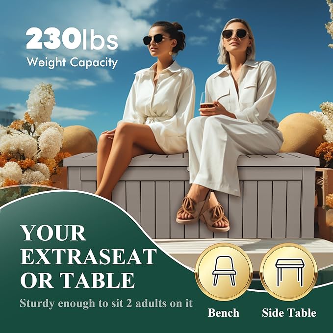 230 Gallon Resin Large Deck Box, Waterproof Outdoor Storage box for Patio Cushions, Garden Tools, Lockable (Brown)