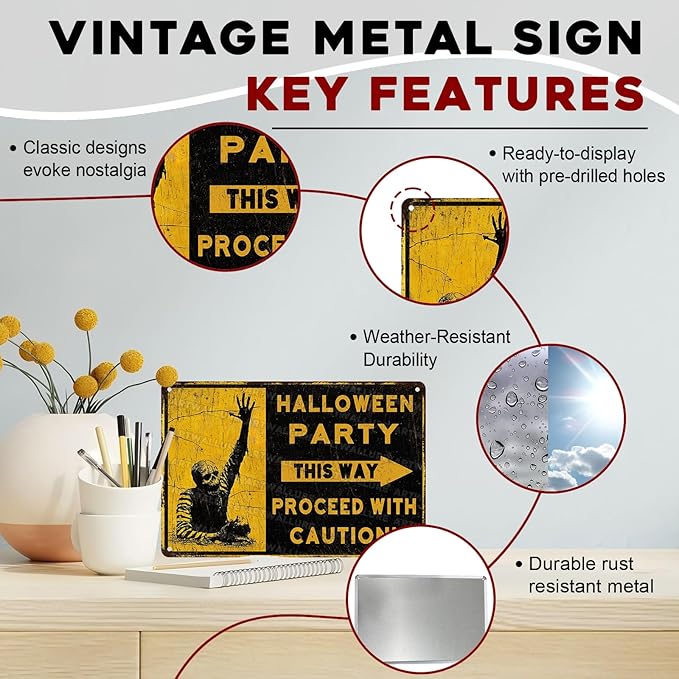 Halloween Party Zombies Vintage Sign Zombies Metal Tin Sign Halloween Decor for Home Bar Kitchen Hotel Dining Room Coffee 8x12inch