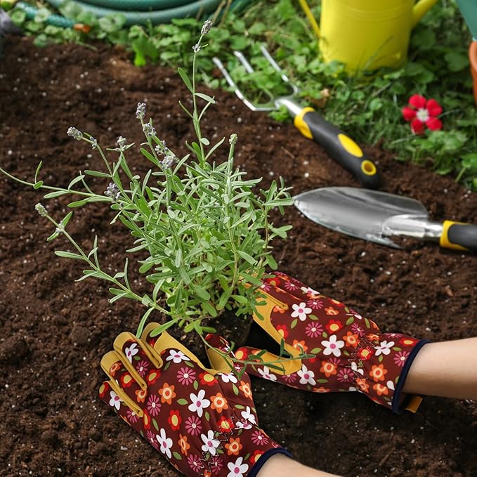Bamllum Leather Gardening Gloves for Women - Working Gloves for Weeding, Digging, Planting, Raking and Pruning