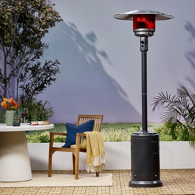 Amazon Basics 46,000 BTU Outdoor Propane Patio Heater with Wheels, Commercial & Residential, Slate Gray, with Water Tank, 32.1 x 32.1 x 91.3 inches (LxWxH)