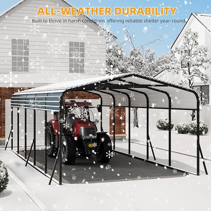 12' X 24' X 8.5' Heavy Duty Metal Carport with Galvanized Roof, Weatherproof Car Garage Shelter, All-Weather Permanent Cover for Cars/Trucks/Boats/Tractors