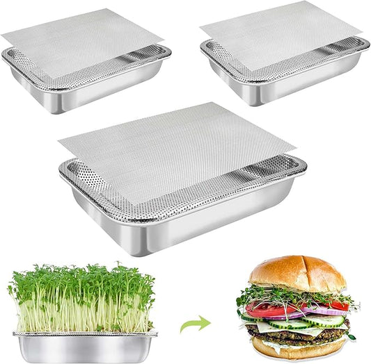 Stainless Steel Sprouts Growing Kit 3-Tier 10.4 inch Trays, Microgreens Growing Kit, Seed Sprouting Tray with Encrypted Mesh Sprouts for Beans Alfalfa Broccoli Wheat Grass