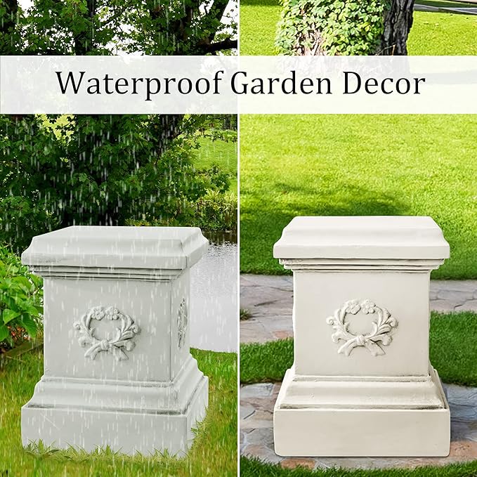 TOETOL Garden Outdoor Statues Classic Plinth Sculptures Decor Base Riser 16.7" Magnesium Oxide Stone Grey Yard Patio Deck Home Hallway Sculpture