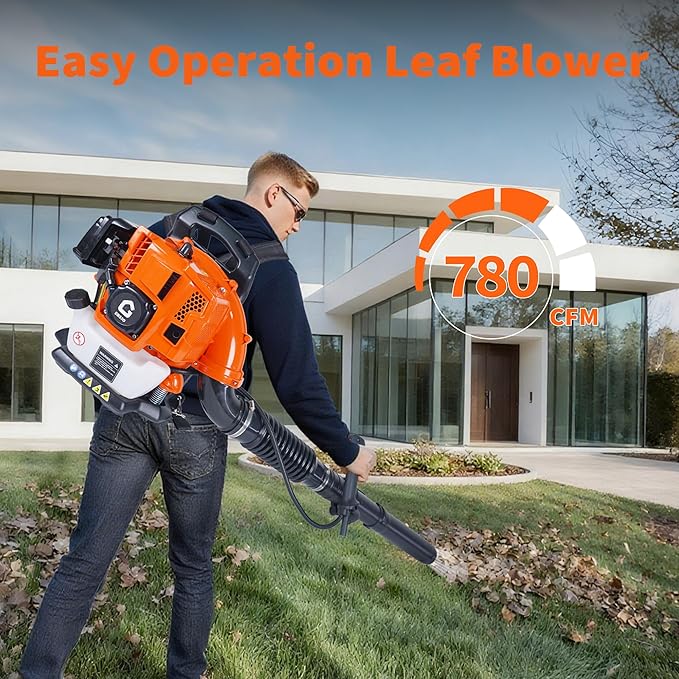 52CC Backpack Blower, 2.2-HP 2-Cycle Gas Leaf Blower with 780 CFM & 270 MPH, Backpack Leaf Blower, Powerful Clearing Performance for Wet Leaf & Debris Clean & Snow Removal