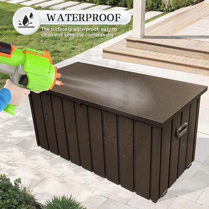 Domi 100-Gallon Outdoor Storage Box – Waterproof, Lockable Storage Cabinet for Patio Furniture, Garden Tools & Pool Supplies – Large Metal Storage for Cushions, Toys & More