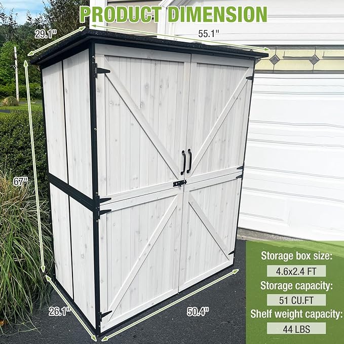 GUTINNEEN Outdoor Storage Shed with Metal Frame,Wooden Tool Cabinet with Adjustable Shelfs, House Garden Shed for Backyard Garden Patio Lawn