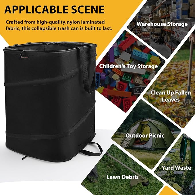 YUDI & GARDEN 46 Gallon Square Collapsible Yard Waste Bin｜Collapsible Trash Can｜Camping Trash Can, for Collecting Weeds or Party and Yard Waste