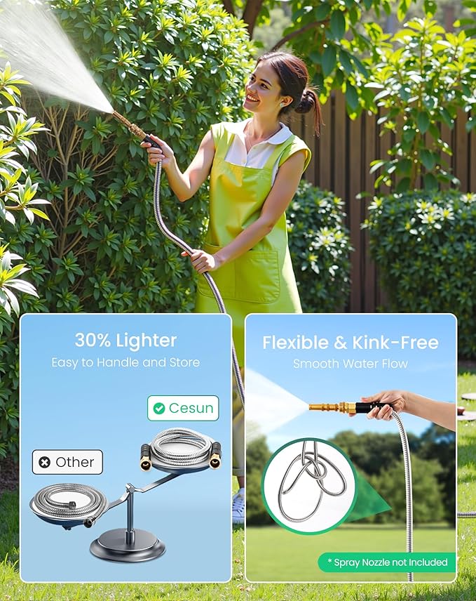 Cesun Short Garden Hose 5 ft, Small Metal Leader Hose, Drinking Water Hose, Flexible, Lightweight Stainless Steel Water Pipe for RV, Outdoor, Yard, 5ft x 5/8", Female to Female