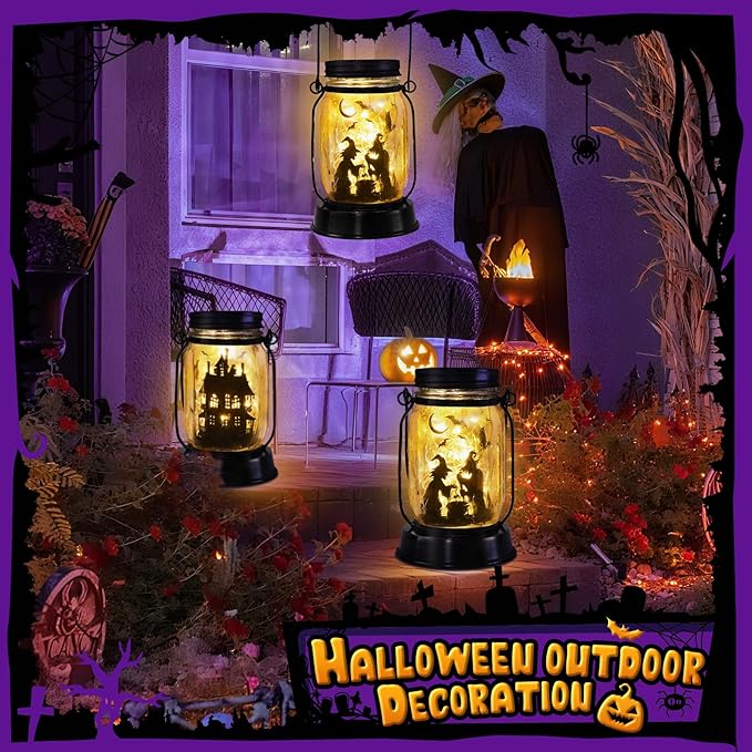 Halloween Decorations Gifts for Women/Men Halloween Witch Solar Lanterns Witch Decorations Outdoor Lights Solar Garden for Yard, Patio,Backyard,Porch Torches Light