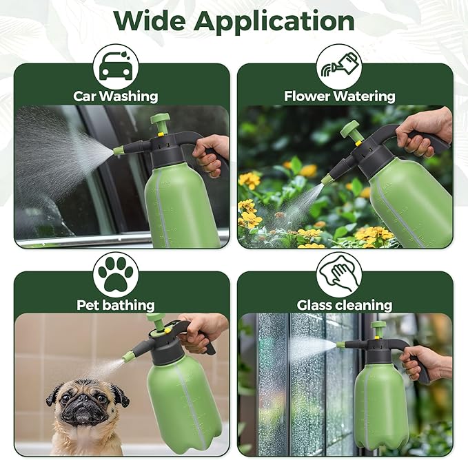Hand Pump Sprayer 1/2 Gallon, Garden Pump Spray Bottle for Plants, Pressure Sprayer Bottle in Lawn and Garden Yard, Weed Chemical Sprayer with 2 Nozzle & Safety Pressure Relief Valve (2L/0.5Gal)