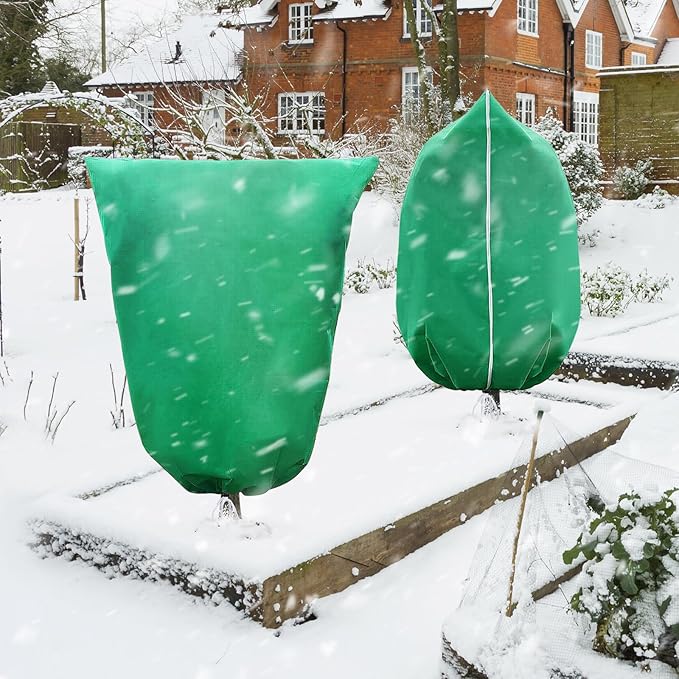 2 Packs Plant Covers Freeze Protection 70" x 82" 2.82oz/yd² Heavy Duty Winter Cold Weather Frost Cloth Blankets, Garden Warm Jacket Bags with Zipper & Drawstring for Outdoor Plants Fruit Tree Potted