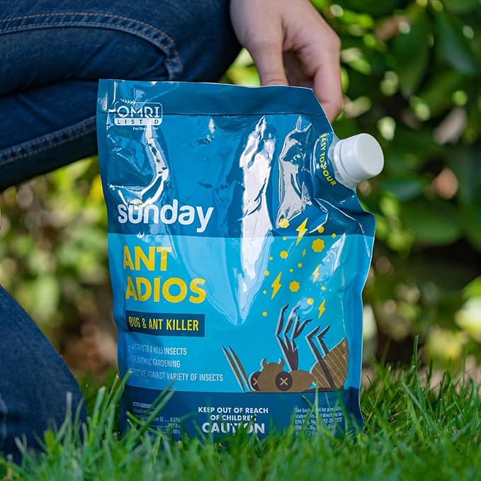 Sunday Ant Adios - Bug & Ant Killer - Outdoor Insect Control Uses Spinosad to Eliminate Ants, Earwigs, Cutworms, & More - Treats 4,000 sq ft - Results in 3-14 Days - 2 Pack, 2lbs