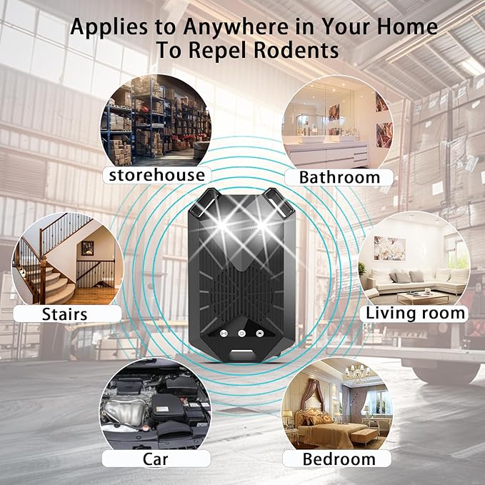 Tirgo 2PCS Car Rodent Repeller Under Hood, Ultrasonic Plug-in Mouse Repellent with Strobe Light, Battery Powered Keep Mice Out of Cars Engines, Indoor, Outdoor, Garage, Hoom (Eagle)