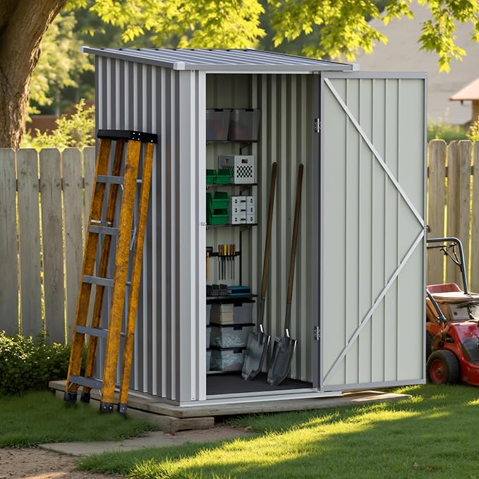 Greesum 3×3FT Outdoor Storage Shed, Metal Patio Storaged Sheds with Lockable Doors, Sheds & Outdoor Storage for Backyard, Pool and Garden, Gray