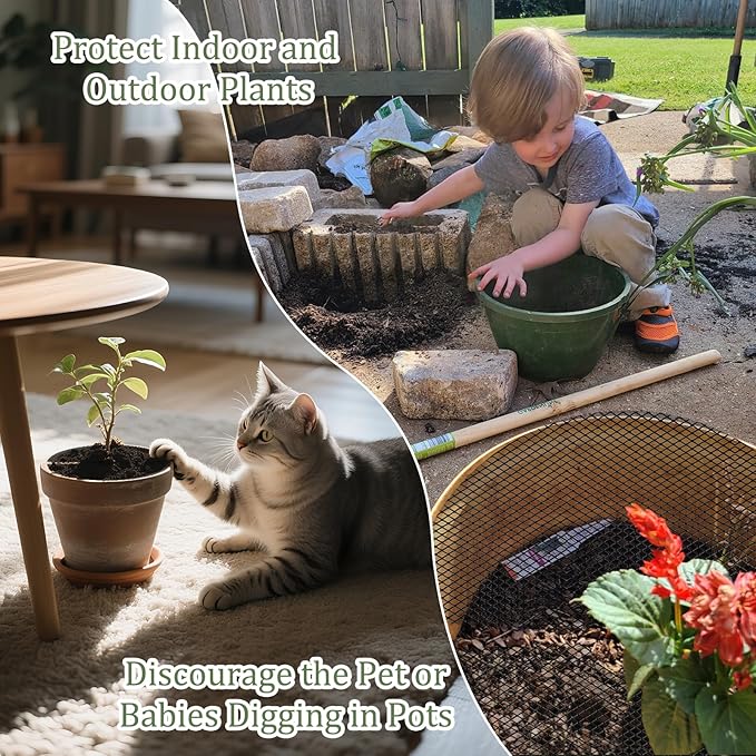 6 Pcs 11.8 Inch Plant Pot Grids，Cut-able Plant Pot Soil Protective Covers from Animals,Used to prevent animals or babies from digging up the soil in flowerpots.Suitable for Indoor and Outdoor Plants.
