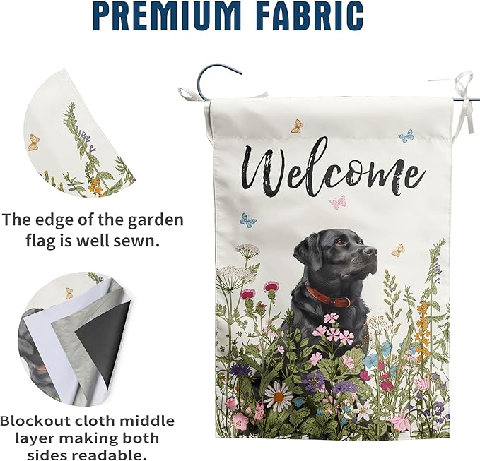 Spring Summer Garden Flag Floral Black Lab Yard Flag Flower Labrador Dog Garden Flags for Outside Small Outdoor Welcome Flags 12x18 Double Sided