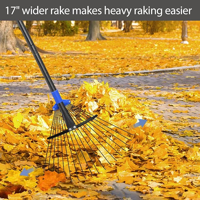 Rake for Leaves, 5ft Adjustable Metal Garden Leaf Rake with Expandable Head 7-16", Small Cllapsible Rakes for Lawns Gardening Camping Heavy Duty