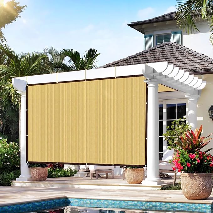 QNLONG Shade Cloth for Garden， 90% Beige Shade Net Mesh Tarp with Grommets Sun Shade Cover Tear Resistance for Plants Greenhouse Chicken Coop Vegetables Pergola 6X10FT