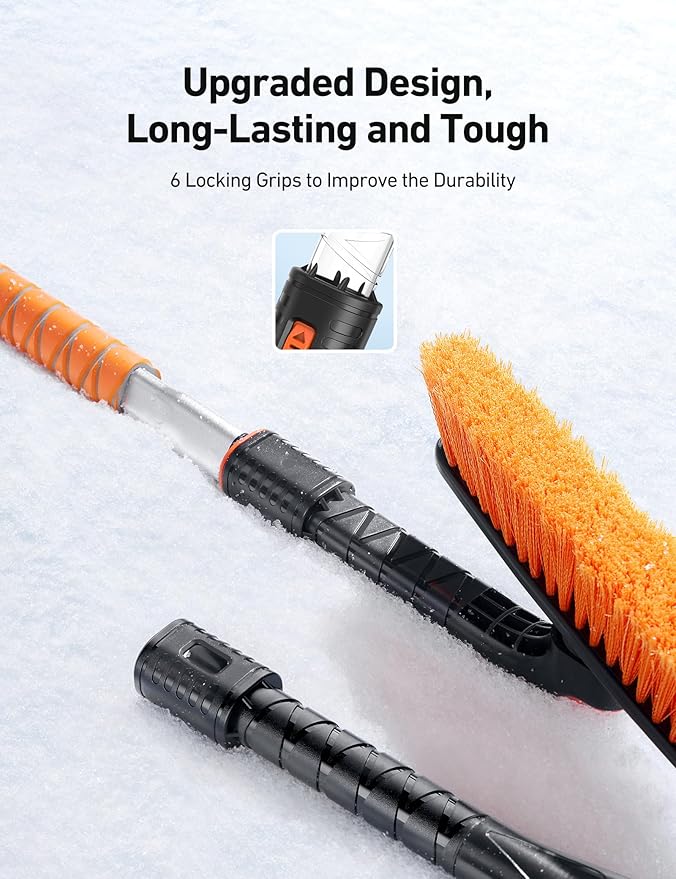 AstroAI 2" 1 Ice Scraper & Snow Shovel Kit, 47.2" Ice Scrapers for Car Windshield and 360° Pivoting Snow Brush, Extendable Snow Shovel with Foam Grip for Car, Trucks, SUVs, Vehicles（Orange）