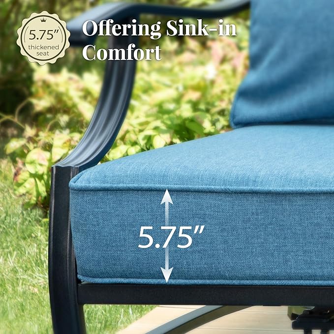 Patio Furniture Set 4 pcs, Metal Outdoor Patio Furniture, 3-Seat Sofa, 2 Single Chairs, Coffee Table and 5.75" Extra Thick Cushion, Conversation Set for Backyard Deck, Navy Blue