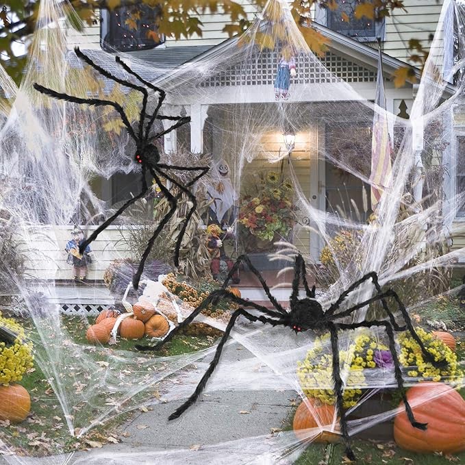Sizonjoy 6.6 Ft Halloween Decorations Giant Spider,Scary Hairy Large Spider Props for Halloween Outdoor Yard Decorations,Party Decor, Black
