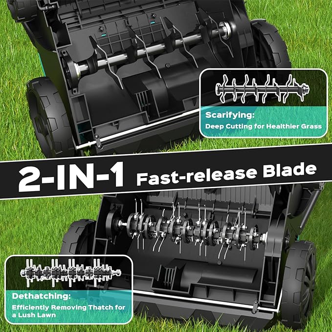2-in-1 Electric Dethatcher & Scarifier, 12 Amp Lawn Tool with 8 Gal Collection Bag, Adjustable Depth, Powerful Motor for Healthier Grass