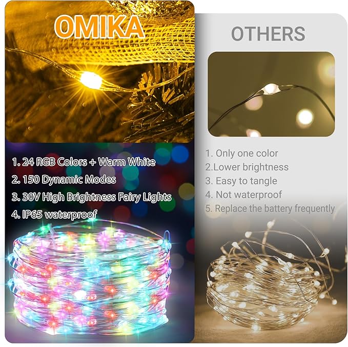 50ft Fairy Lights Plug in, Dimmable 25 Colors 14 Modes RGB+Warm White Color Changing String Lights,150LED Twinkle Lights with Remote, Outdoor String Lights for Room Garden Halloween Christmas Décor