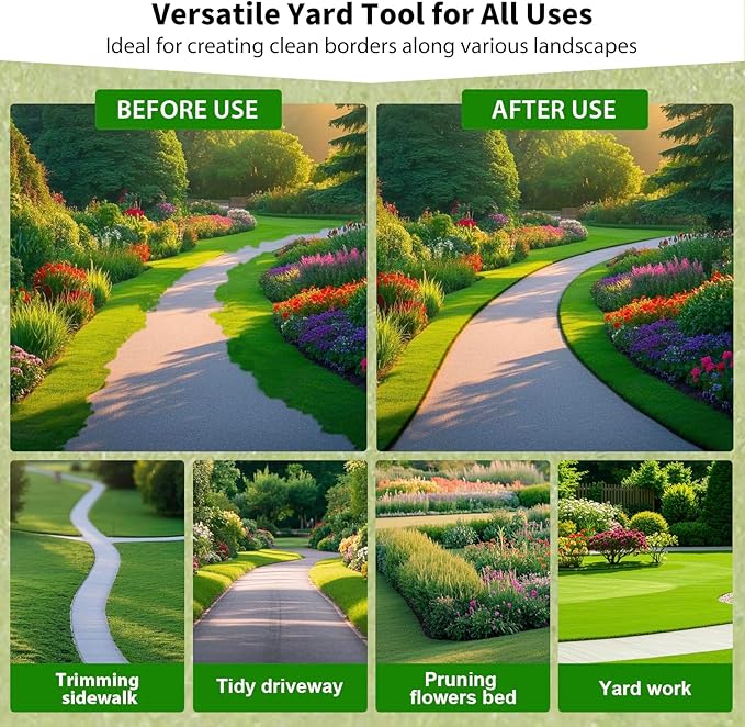 Lawn Edger Tool, Half Moon Tooth Edger with T-Grip Handle, 40-Inch Long Handled Sidewalk Grass Edger for Precise Lawn Edging and Land scaping